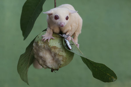 Sugar glider (Petaurus breviceps) on a guavaの写真素材