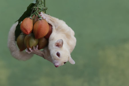 sweet sugar glider (Petaurus breviceps) with fruitsの写真素材
