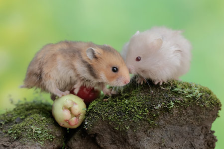 Hamster and hamster eating an apple.の写真素材