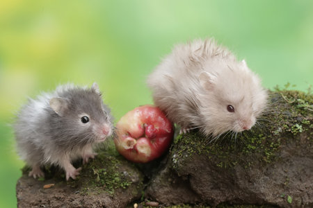 Hamster and little hamster on a green background.