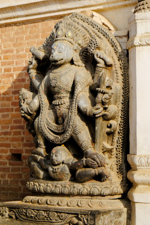 Hanuman, the monkey god at entrance of National Art Gallery on Durbar Square, Bhaktapur, UNESCO World Heritage Site, Kathmandu Valley, Nepal, Asiaのeditorial素材