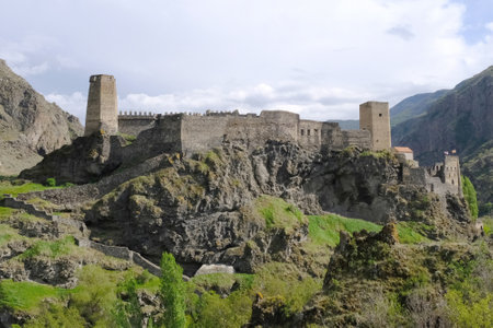 Georgia, Khertvisi Fortress among the mountains, panoramic view