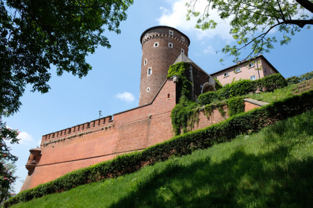 Wawel Royal Castle in Krakow, Poland. Exterior view with defensive walls.のeditorial素材