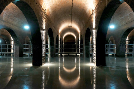 Gdansk, Poland - circa September 2020: Stara Orunia Water Reservoir. A very interesting place with naves and arcades, made of red brick. Bats live in it.のeditorial素材