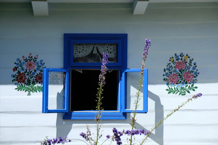 Zalipie, Poland - circa July 2020: The unusual village of Zalipie, where houses and other items are painted with beautiful flowers.のeditorial素材