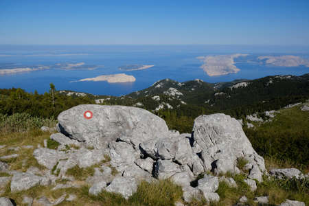 The beautiful Premuziceva Staza mountain path overlooking the Adriatic Sea and islands, Velebit...