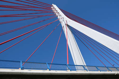 Cable-stayed bridge on the Vistula river. Cars passing the bridge. Gdansk / Polandの写真素材