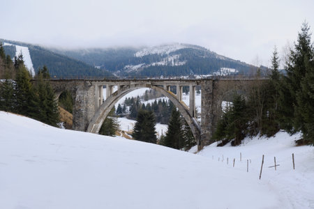 Telgart railway bridge on e Cervena Skala-Margecany railway line. The railway line is a unique...