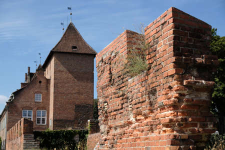 Old red brick defensive walls in Gdansk, Poland