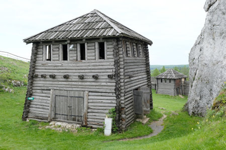 Ogrodzieniec, Poland - circa May 2020: Reconstructed royal town on Gora (Mount) Birow around Ogrodzieniec, Podzamcze, Krakowsko-Czestochowska Upland, Polandのeditorial素材