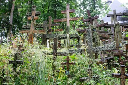 Holy Mountain of Grabarka, Podlasie, Poland - circa July 2021: An unusual orthodox sanctuary on the Holy Mountain of Grabarka with lots of crosses and devotional itemsのeditorial素材