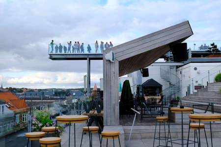 AARHUS, DENMARK - circa July 2020: Viewing platform on top of a department store in the center of...