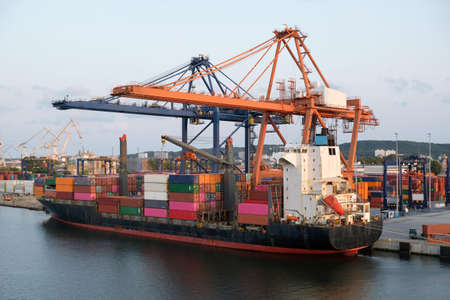 A big container ship during loading in the portの写真素材