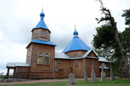 Historic wooden Orthodox church in Kuraszewo, Podlasie, Polandの写真素材
