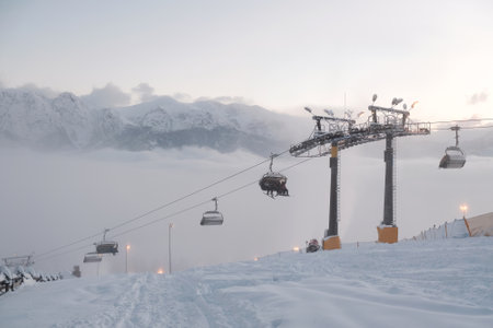 Cableway for skiers on Gubalowka hill in Zakopane, Podhale, Tatras Mountains, Poland