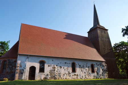 A historic fieldstone church in Barnimie village, near Drawa National Park, Drawno, Western Pomerania, Polandの写真素材