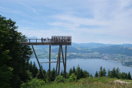 Gmunden, Austria - July 8, 2023: Wooden path and "Baumwipfelpfad" observation tower on top of the GrÃ¼nberg, Austriaのeditorial素材