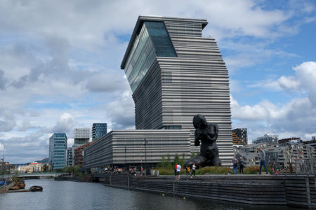 Oslo, Norway - July 25, 2023: Panorama of Oslo with building of Munch Museum in Osloのeditorial素材