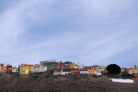 Colorful buildings on hill of San Sebastian city. La Gomera, Canary Islands, Spainの写真素材