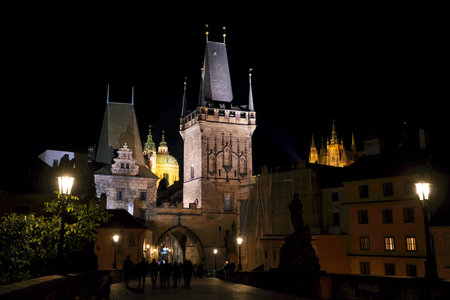 Beautiful scenery of Old Town of Prague by nightの写真素材