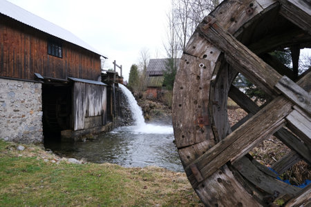 Jurgow, Poland. Old wooden sawmill with running water in the village of Jurgow, Lesser Poland,...