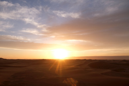 Sunset scenery over the Sahara desert, Moroccoの写真素材