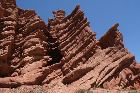 Amazing rock formations on trail in Dades Gorge near city of Tamellalt, Atlas mountains, Morocco.