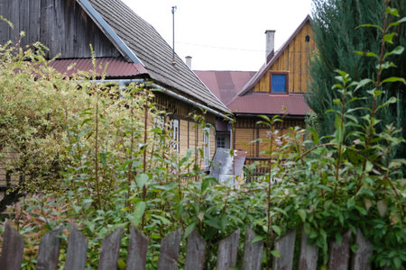 Scenery of Lopuszna village with traditional buildings, Malopolska, Gorce zMountains, Polandの写真素材