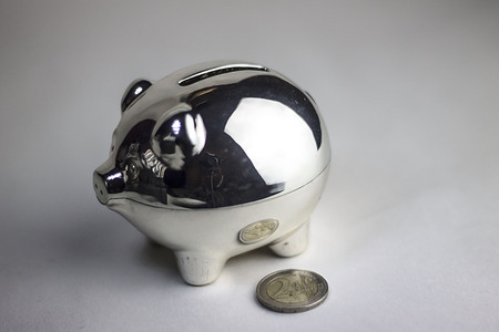 Piggy bank with 2 euro coinの写真素材