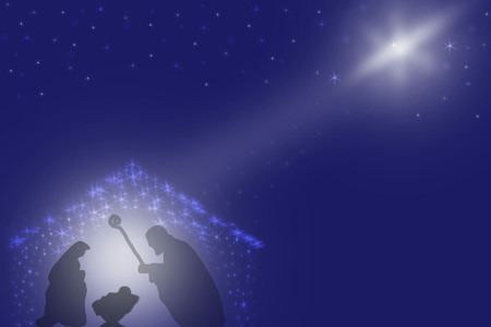 Christmas Nativity scene of baby Jesus in the manger, Mary and Joseph in Bethlehemの写真素材