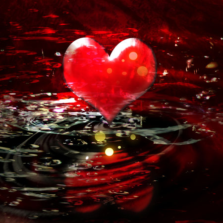 Red heart with water drops.の写真素材