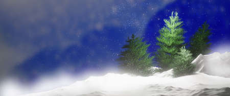 Christmas background with pine trees in snow. Winter landscape.の写真素材