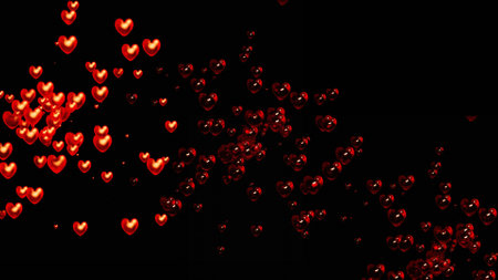 Red hearts isolated on black. Valentine's Day background.の写真素材