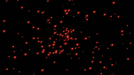 Red hearts isolated on black. Valentine's Day background.の写真素材