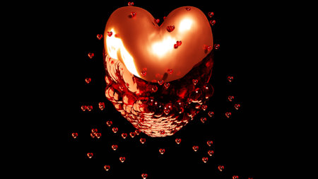 Red hearts isolated on black. Valentine's Day background.の写真素材