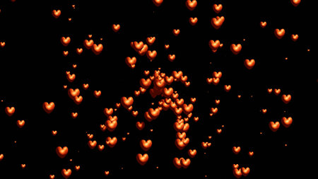 Red hearts isolated on black. Valentine's Day background.の写真素材