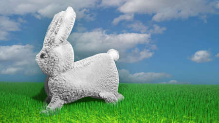 Easter background. Baby rabbit in the grass. 3D render illustration.の写真素材