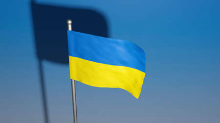Ukrainian flag waving on blue background. 3D render illustration.の写真素材