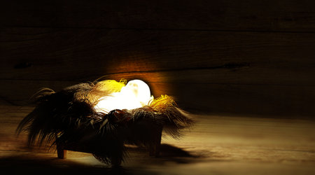 Baby Jesus in the manger in Bethlehem. Christmas Nativity Scene.の写真素材