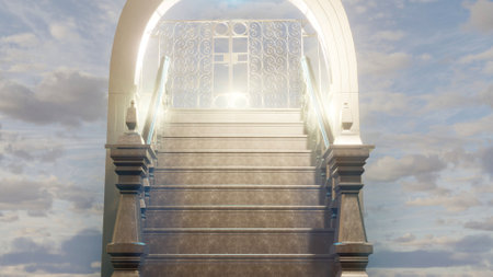 Heaven's gate with doors and staircase to the skyの写真素材