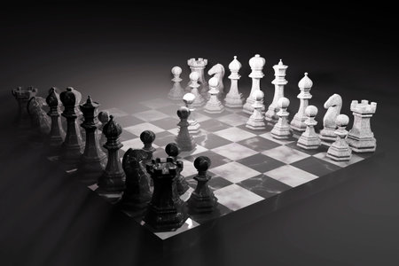 chess game. First move concept. Chess pieces on a chess board.の写真素材