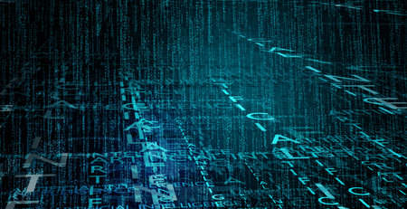 Abstract binary code background. Artificial intelligence and big data concept. Digital technology pattern. 3D render illustration.の写真素材