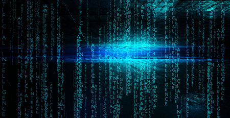 Abstract binary code background. Artificial intelligence and big data concept. Digital technology pattern. 3D render illustration.の写真素材
