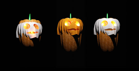 Halloween pumpkins isolated on black backgroundの写真素材