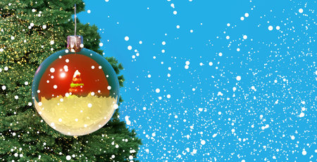 Christmas background with ball and pine branchesの写真素材