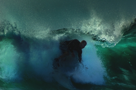 big waves hit the surferの写真素材