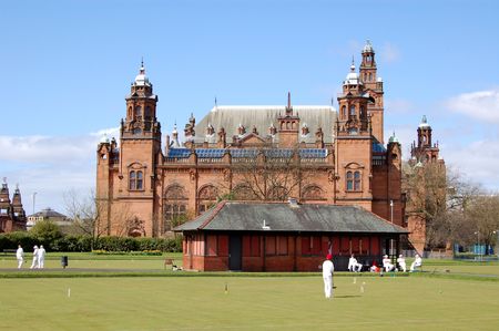 Croquet played in front of the Kelvingrove Art Gallery, Glasgowの写真素材