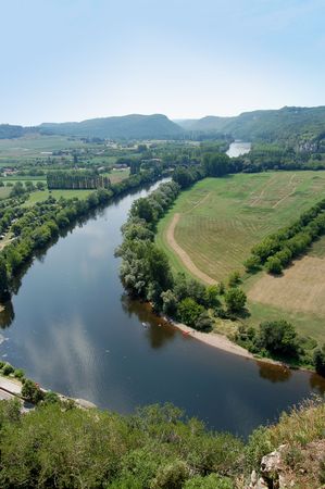 Bend in the Dordogne river from the parapet of Chateau de Beynacの写真素材