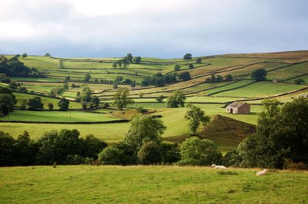 Wharfedale in the Yorkshire dales on an early summers eveningの写真素材