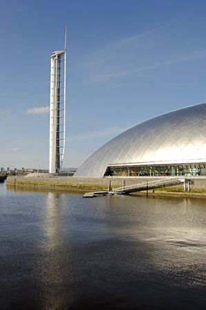 The space age Science Centre, Tower and wharf at Pacific Quay, Glasgow